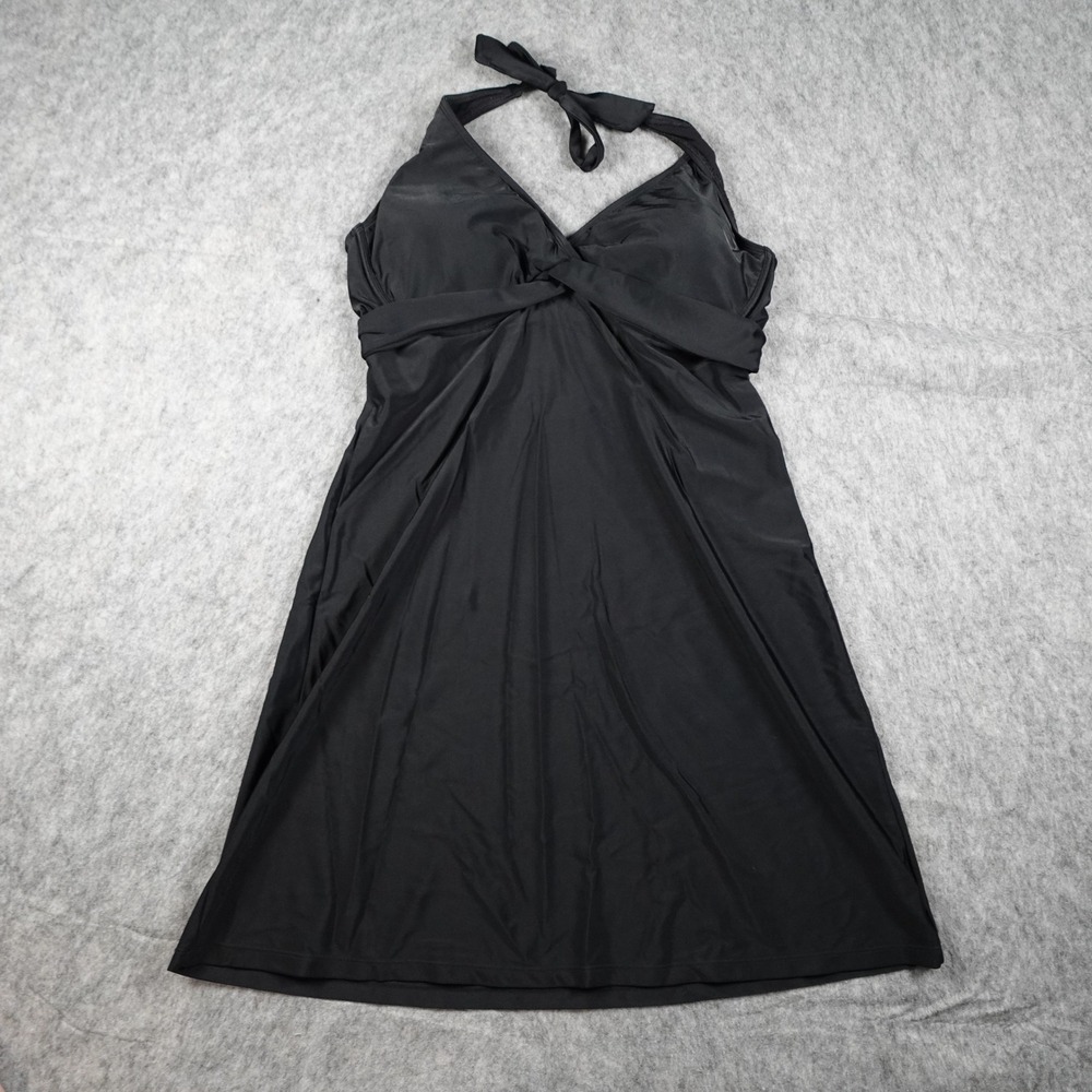 Athleta Swim Dress Women 38 D/DD Black Tara Halter Twist Front Swimsuit Stretch